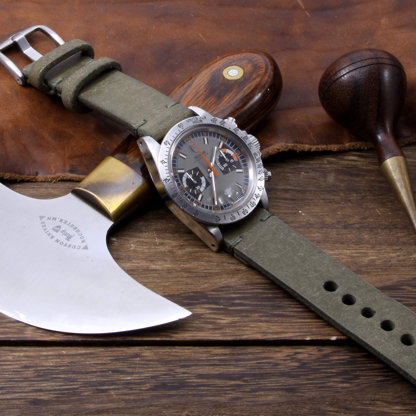 Leather Watch Strap, Rustic Olive | Full Grain Italian Veg Tanned Leather | Cozy Handmade