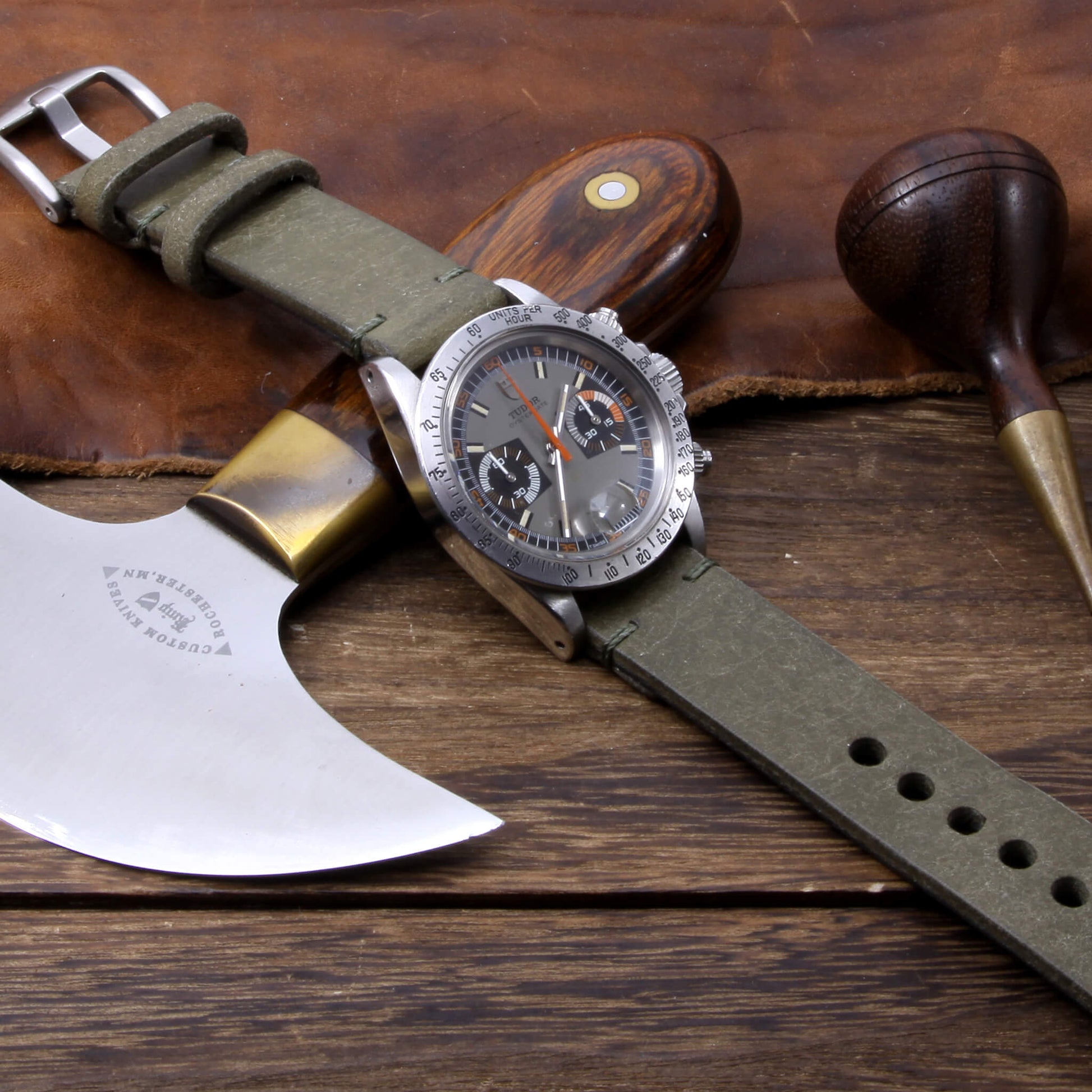 Leather Watch Strap, Rustic Olive | Full Grain Italian Veg Tanned Leather | Cozy Handmade