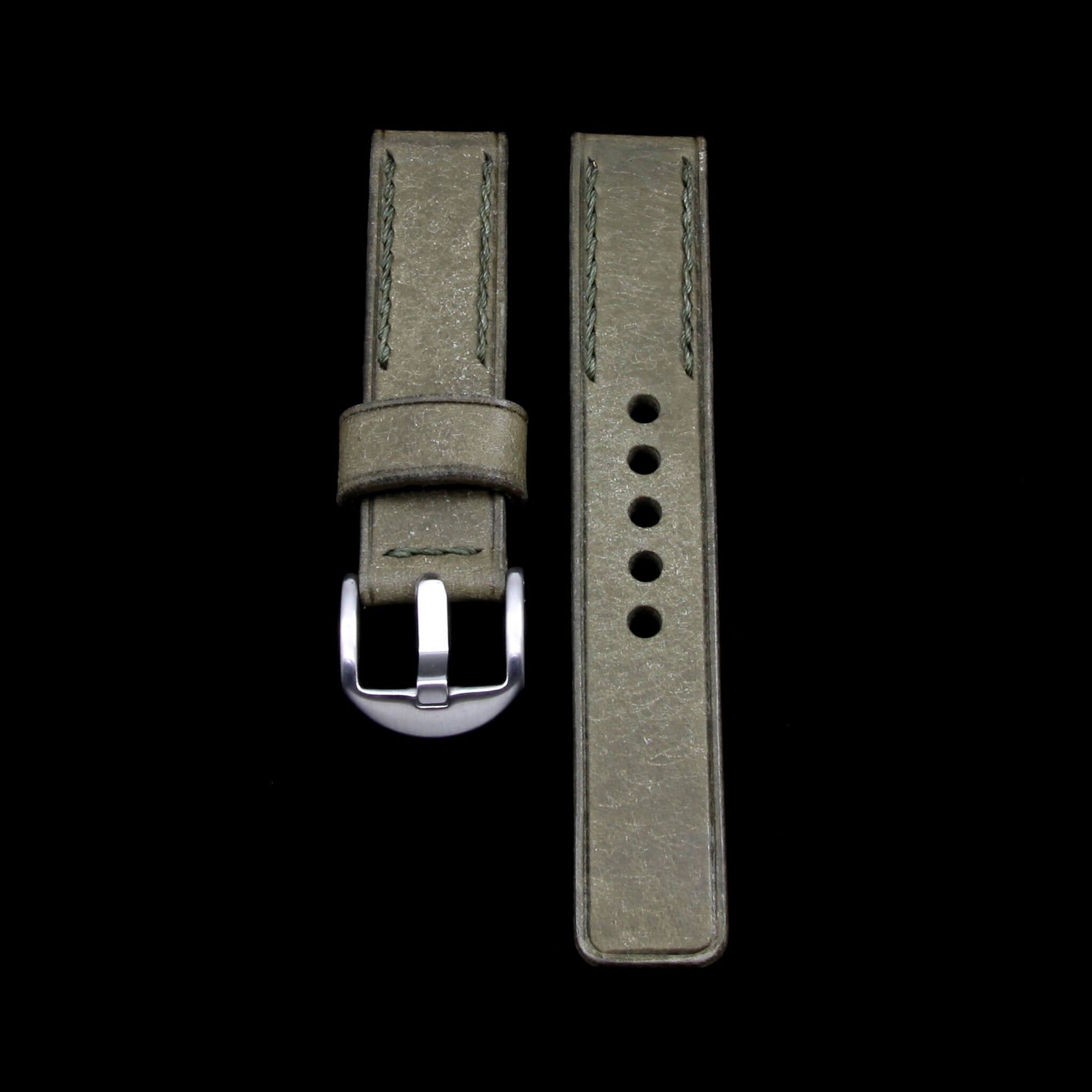 Leather Watch Strap, Rustic Olive | Chain Stitch | Full Grain Italian Veg Tanned Leather | Cozy Handmade