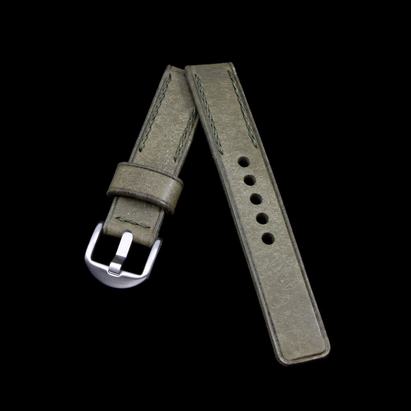 Leather Watch Strap, Rustic Olive | Chain Stitch | Full Grain Italian Veg Tanned Leather | Cozy Handmade