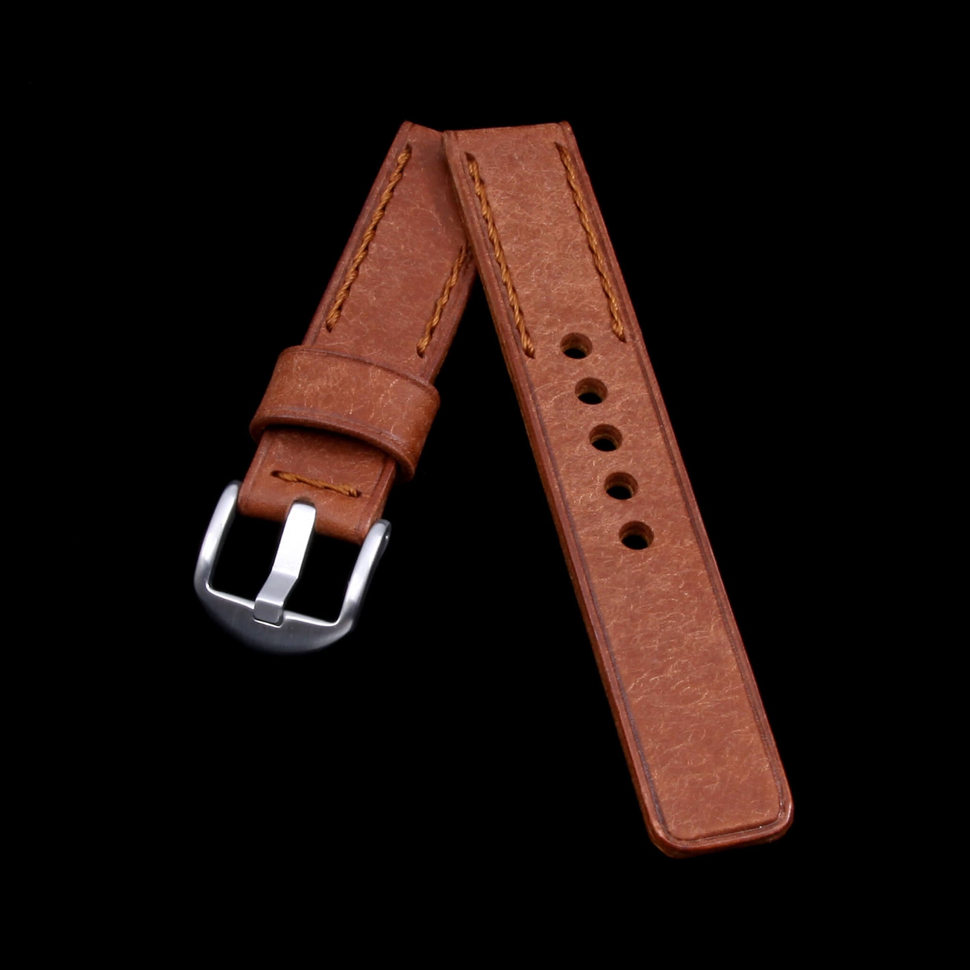 Leather Watch Strap, Rustic Russet | Chain Stitch | Full Grain Italian Veg Tanned Leather | Cozy Handmade