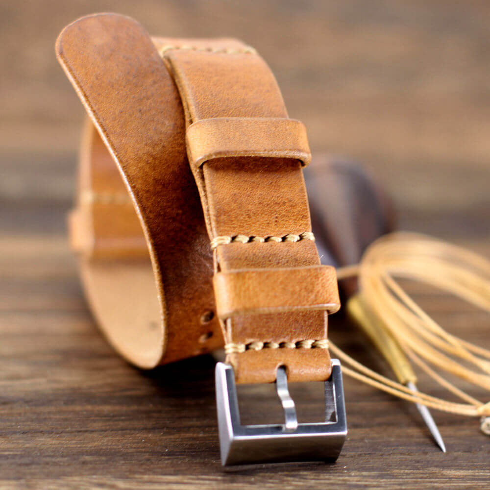 NAT2 Leather Watch Strap, Vintage 401 | Full Grain Italian Veg Tanned | Cozy Handmade