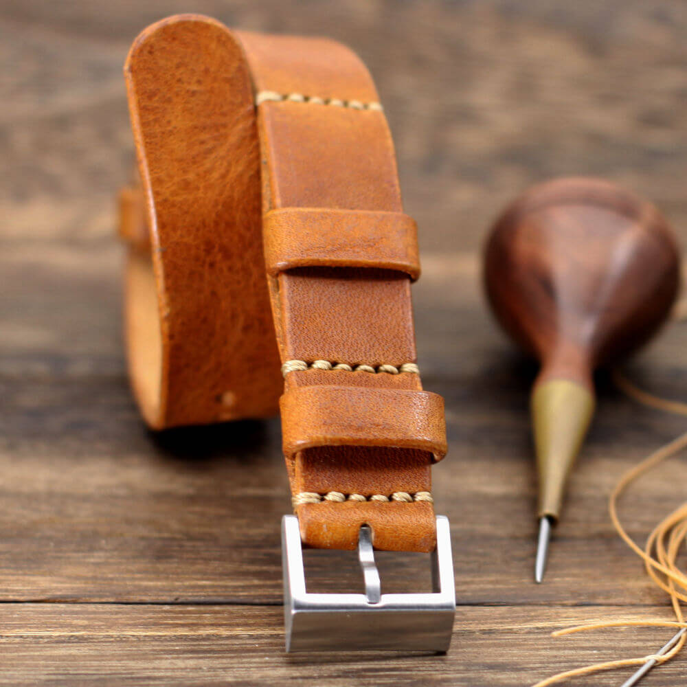 NAT2 Leather Watch Strap, Vintage 403 | Full Grain Italian Veg Tanned | Cozy Handmade
