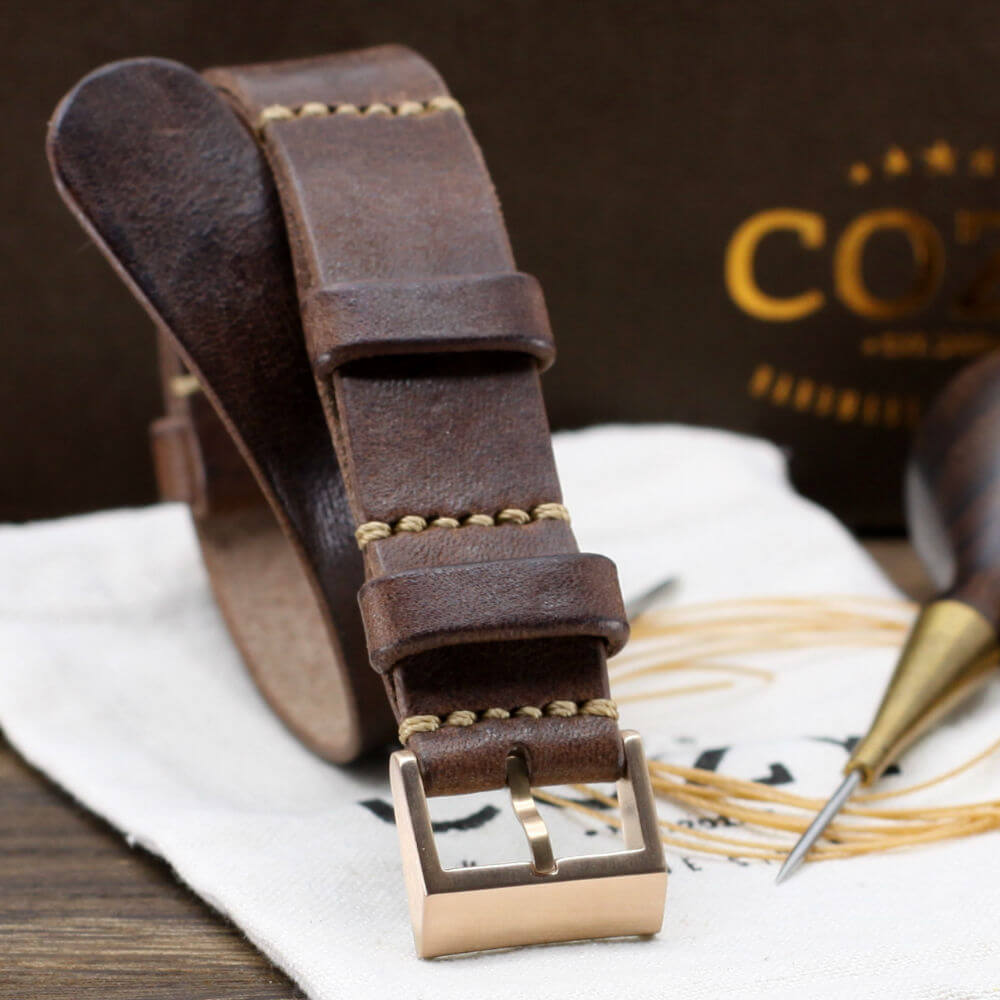 NAT2 Leather Watch Strap, Vintage 405 (Rose Gold Finish Buckle) | Full Grain Italian Veg Tanned | Cozy Handmade