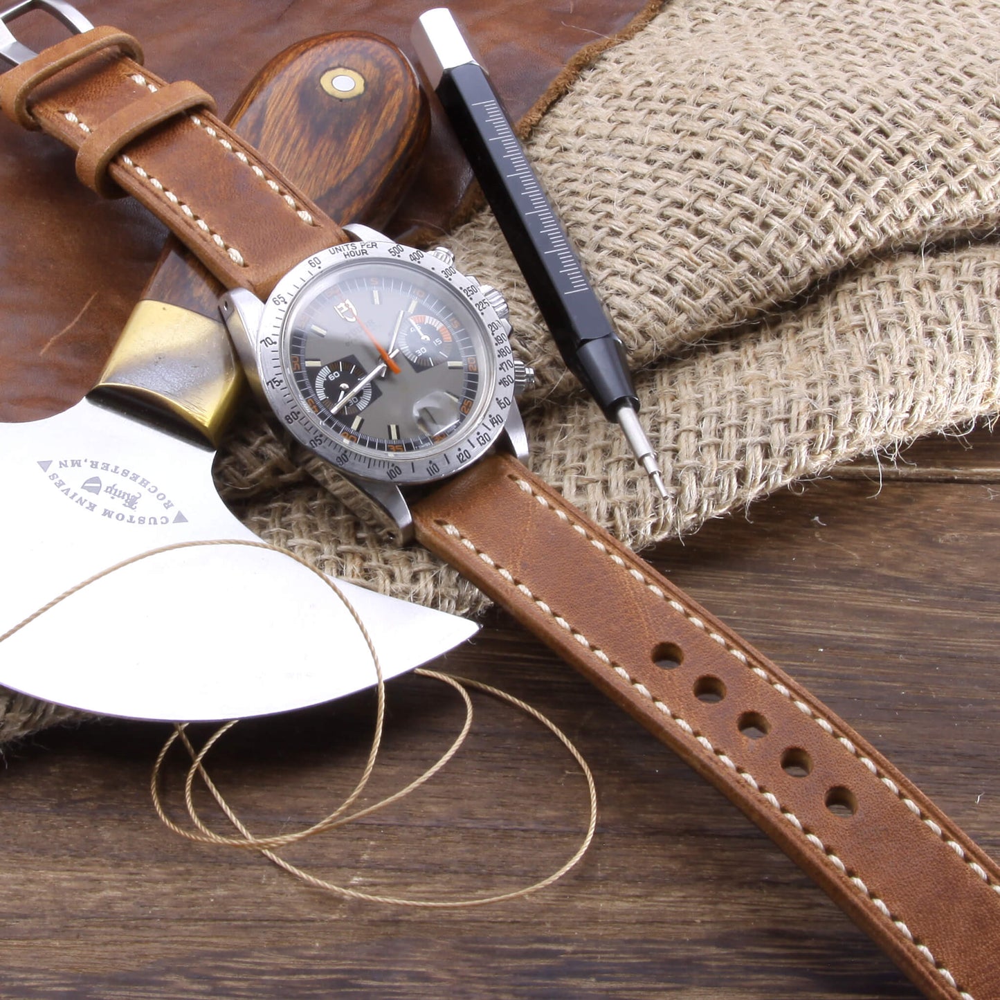 Leather Watch Strap, Vintage 401 |  Full Stitch | Full Grain Italian Veg Tanned | Cozy Handmade