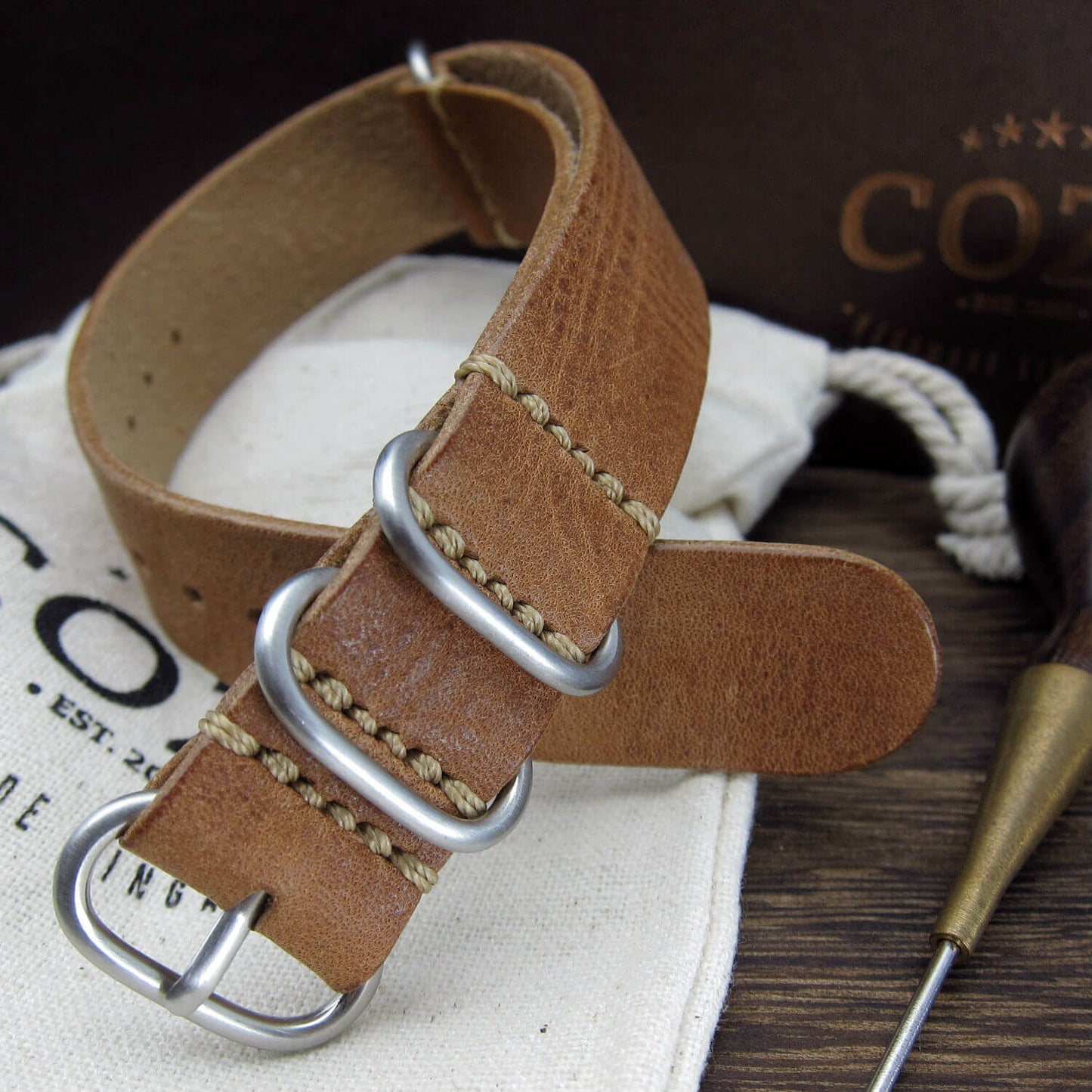 Leather Watch Strap, 4-Ring Vintage 401 | Full Grain Italian Veg Tanned | Cozy Handmade