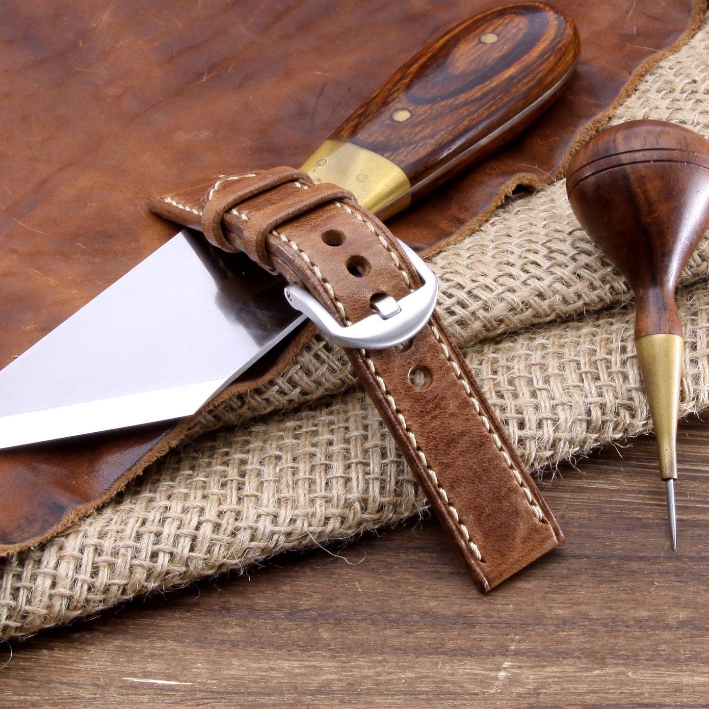 Leather Watch Strap, Vintage 402 |  Full Stitch | Full Grain Italian Veg Tanned | Cozy Handmade