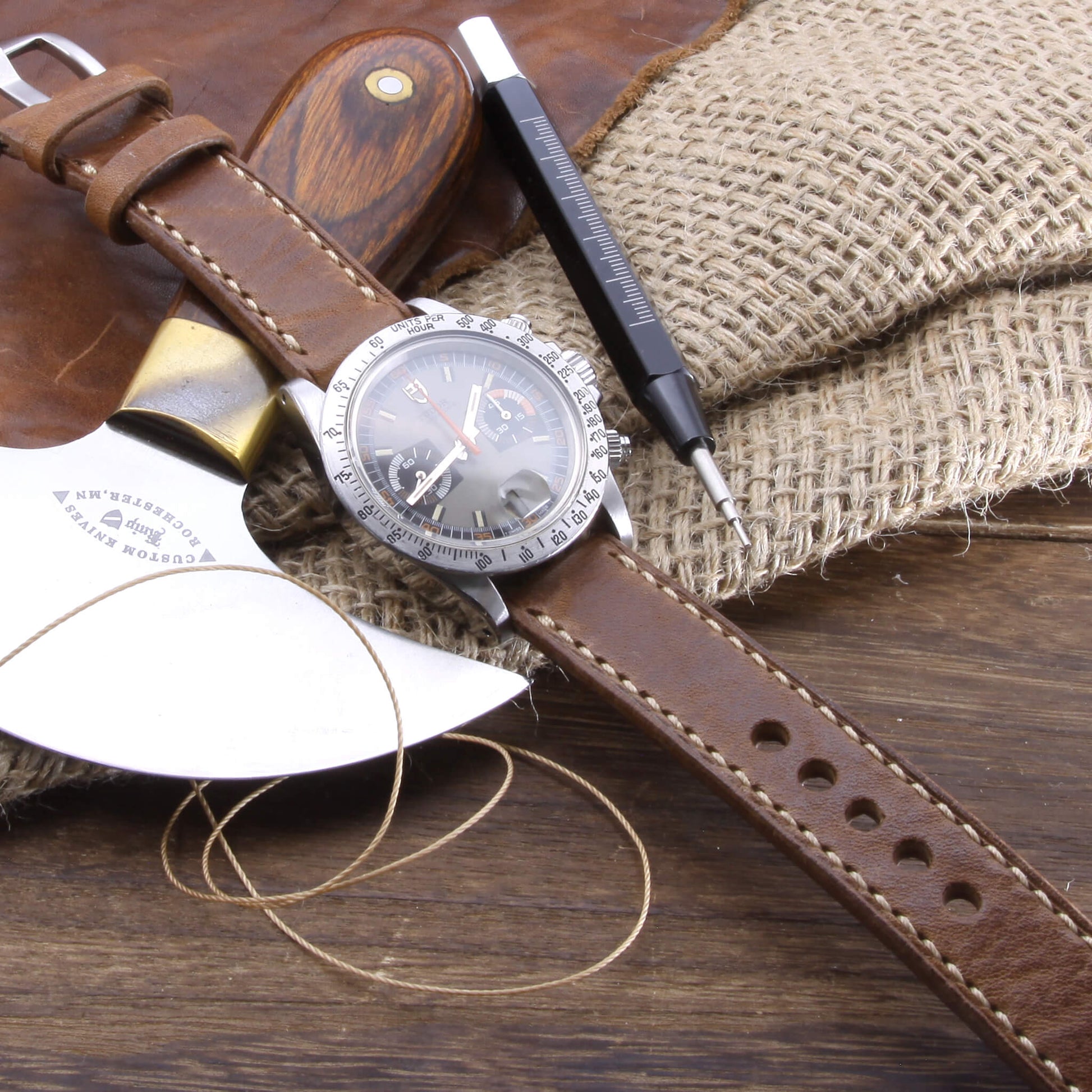 Leather Watch Strap, Vintage 402 |  Full Stitch | Full Grain Italian Veg Tanned | Cozy Handmade