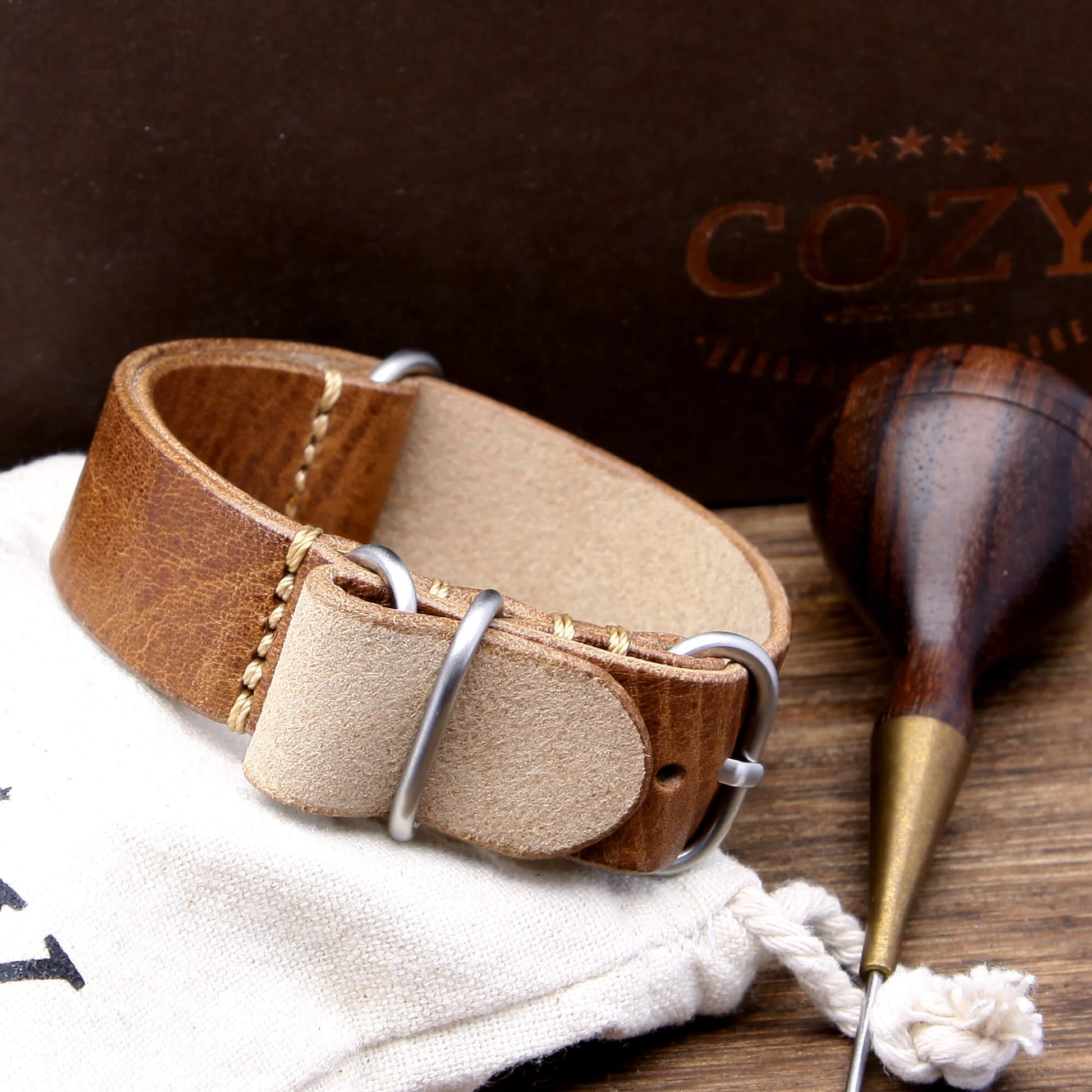 Leather Watch Strap, 4-Ring Vintage 402 | Full Grain Italian Veg Tanned | Cozy Handmade
