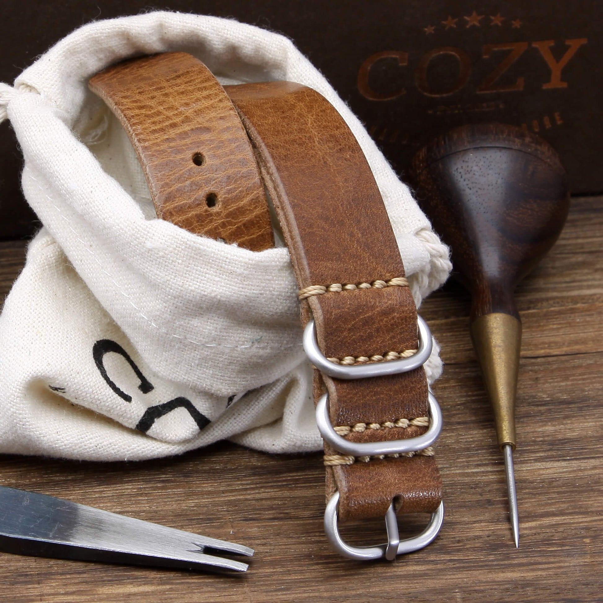 Leather Watch Strap, 4-Ring Vintage 402 | Full Grain Italian Veg Tanned | Cozy Handmade