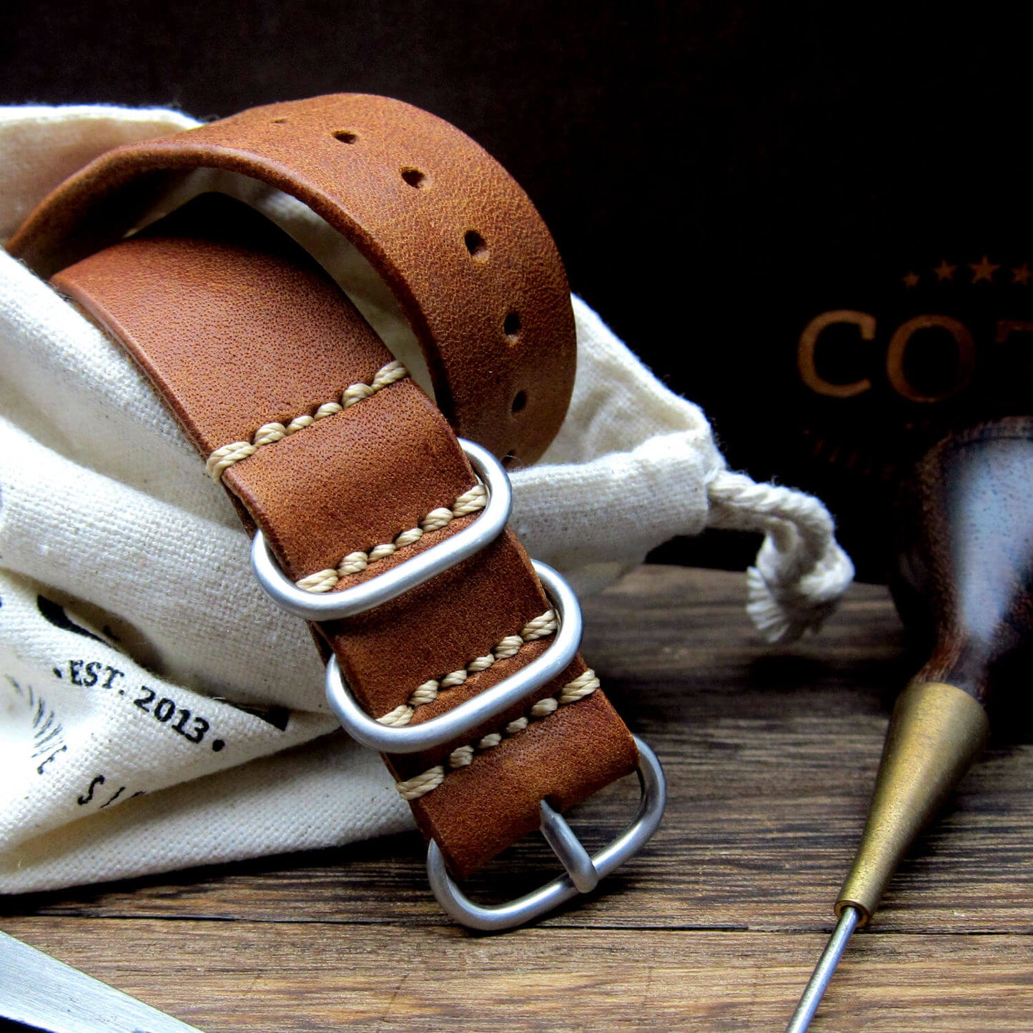 Leather Watch Strap, 4-Ring Vintage 403 | Italian Veg Tanned | Cozy Handmade