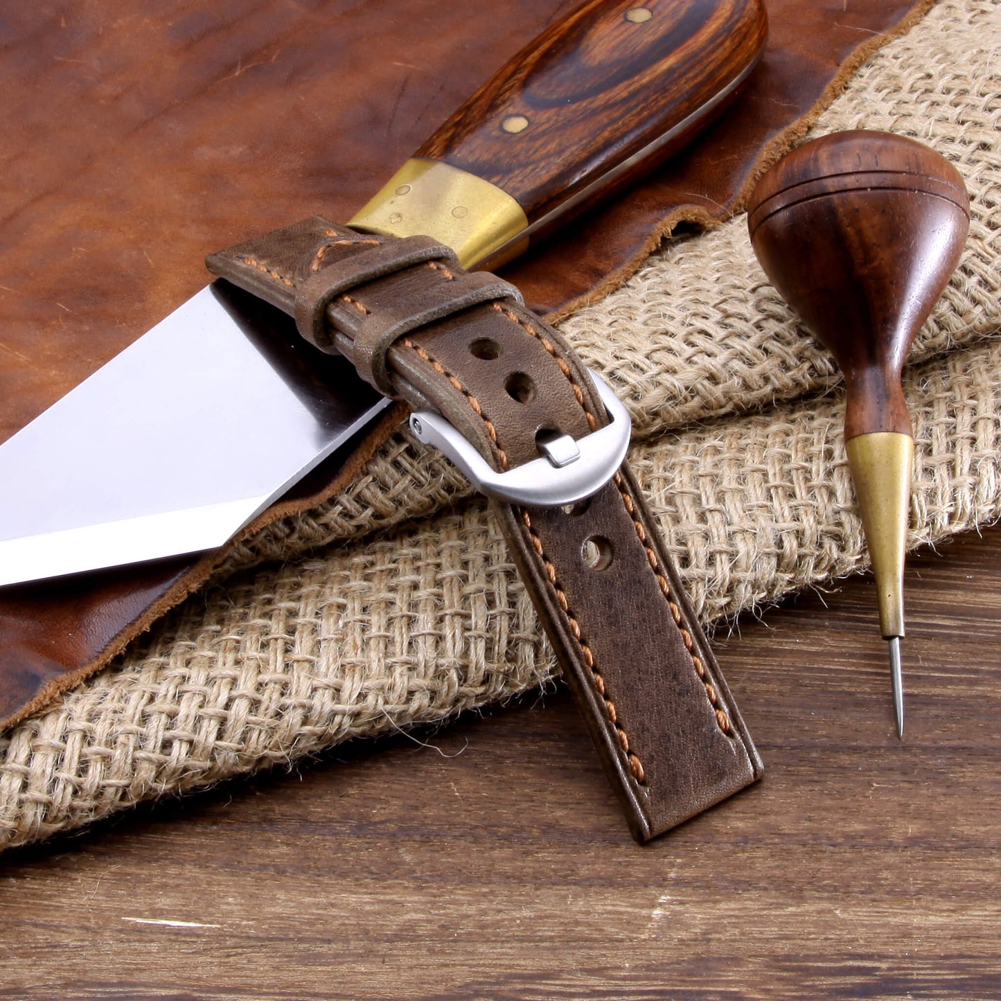 Leather Watch Strap, Vintage 404 |  Full Stitch | Full Grain Italian Veg Tanned | Cozy Handmade