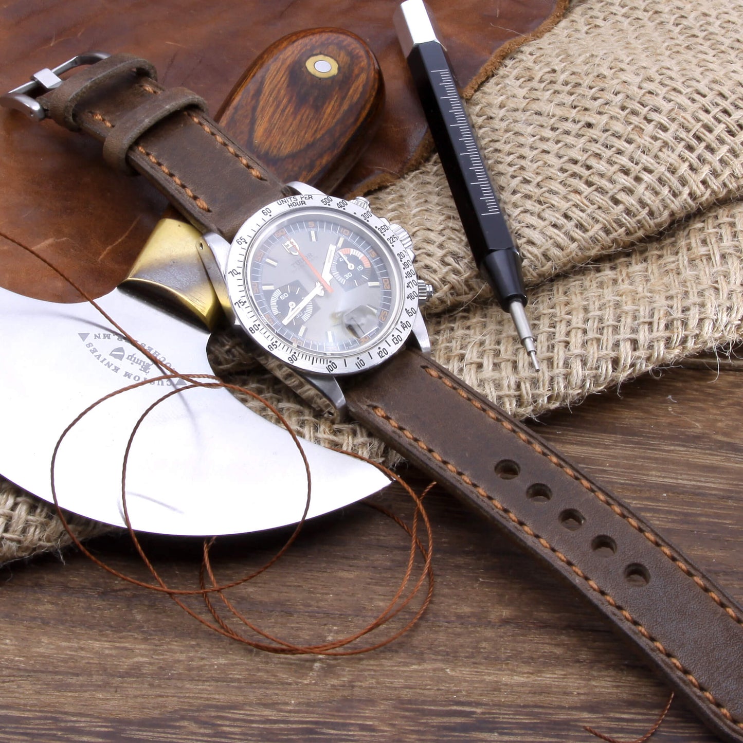 Leather Watch Strap, Vintage 404 |  Full Stitch | Full Grain Italian Veg Tanned | Cozy Handmade
