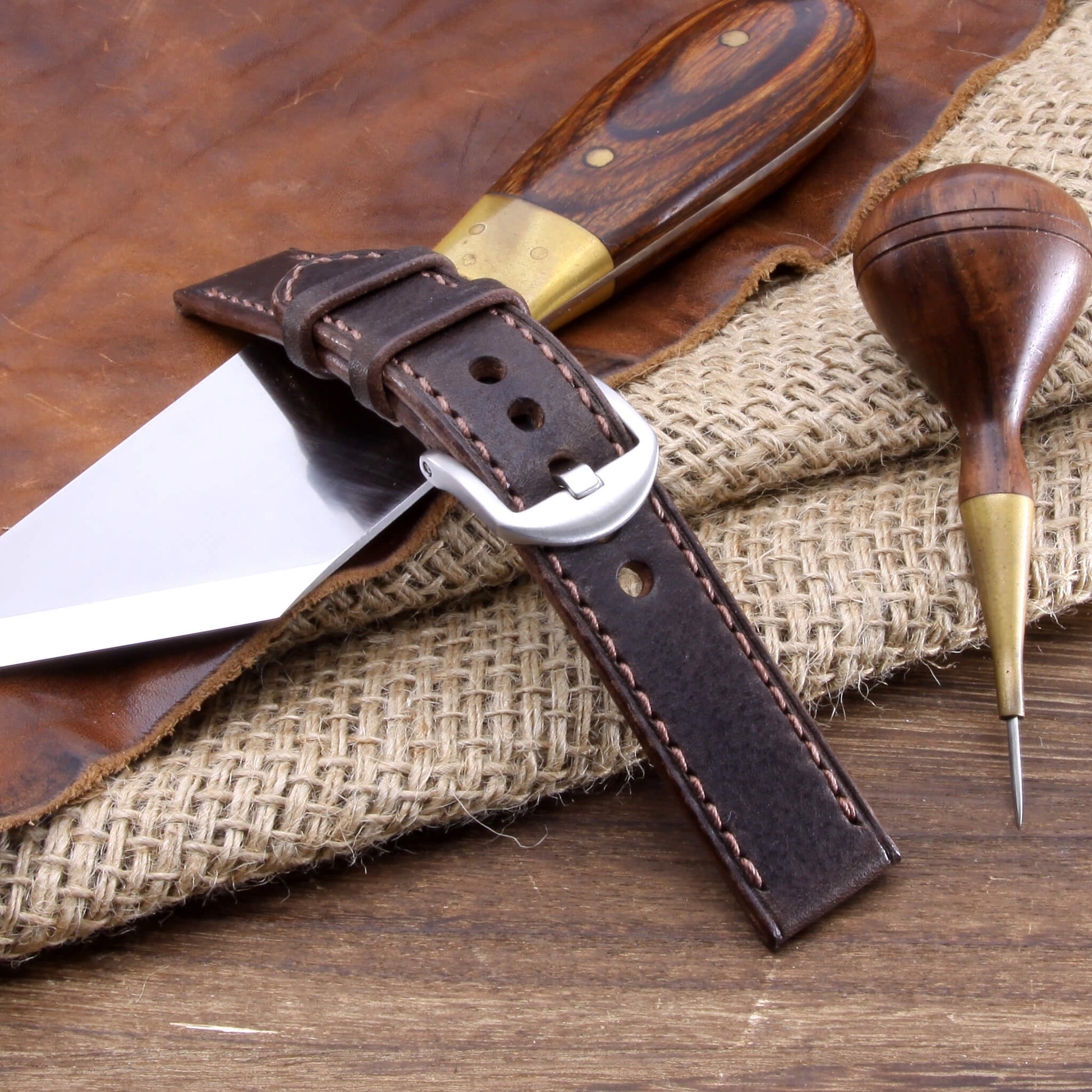 Leather Watch Strap, Vintage 406 |  Full Stitch | Full Grain Italian Veg Tanned | Cozy Handmade
