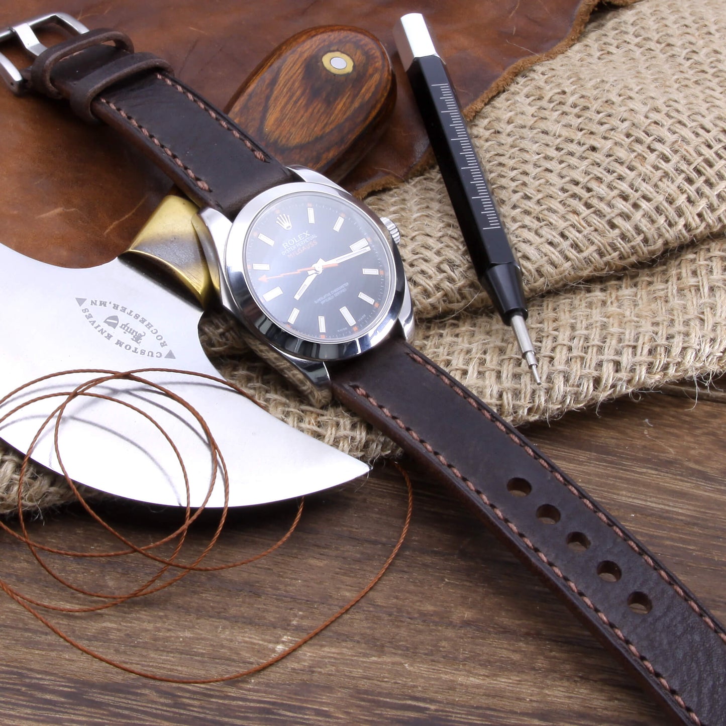 Leather Watch Strap, Vintage 406 |  Full Stitch | Full Grain Italian Veg Tanned | Cozy Handmade