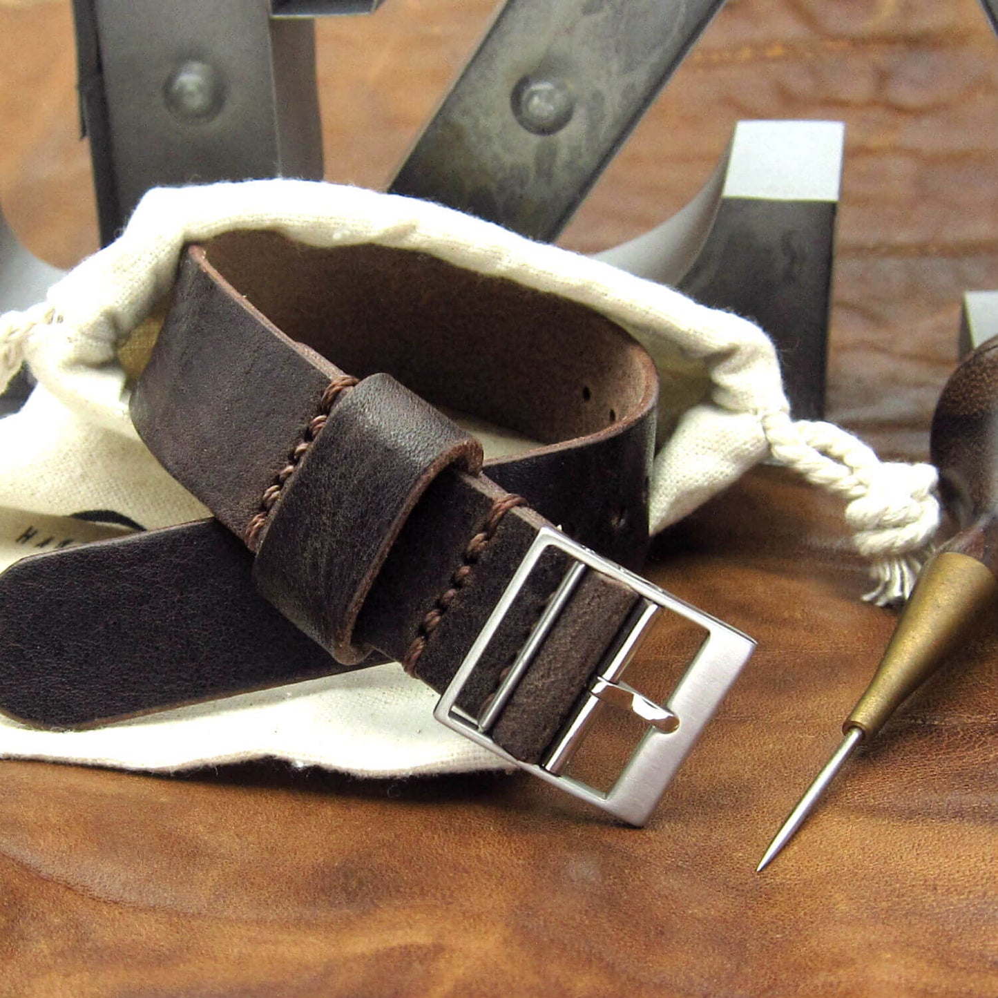 Leather Watch Strap, Classic RAF II Vintage 406 | Ladder Buckle | Full Grain Italian Vegetable-Tanned Leather | Cozy Handmade