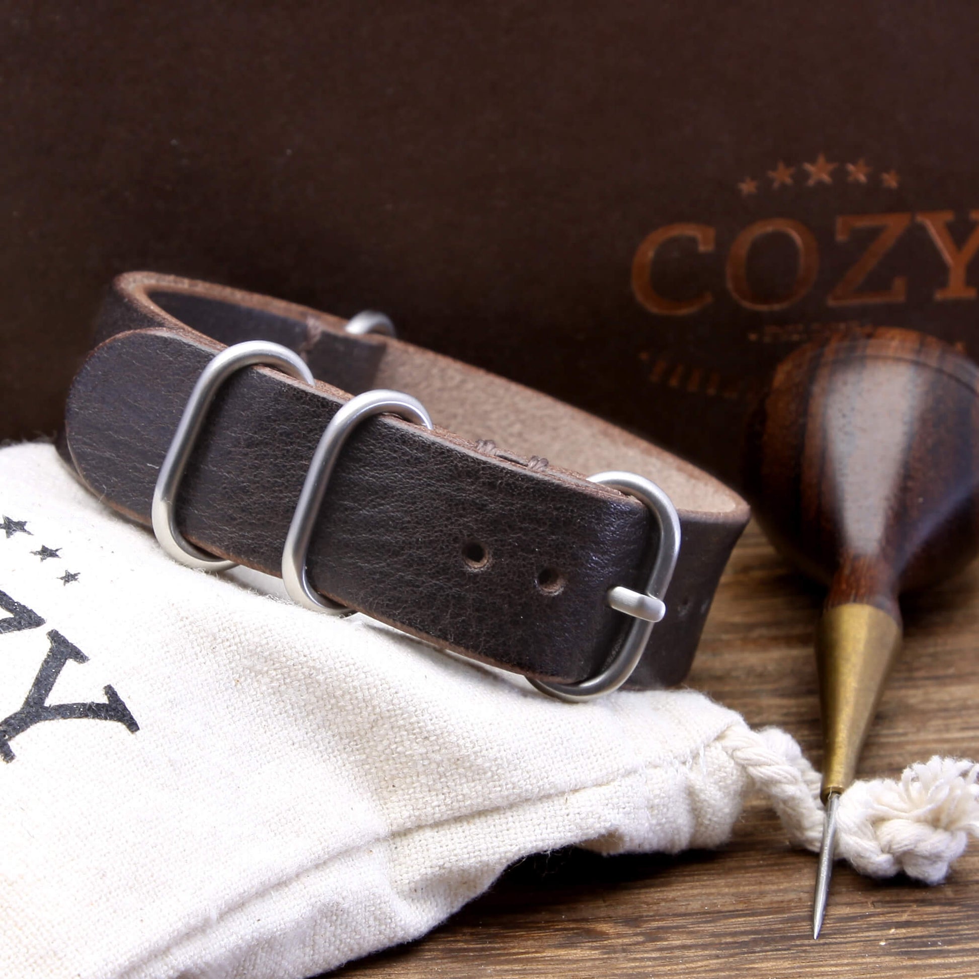 Leather Watch Strap, 4-Ring Vintage 406 | Full Grain Italian Veg Tanned | Cozy Handmade