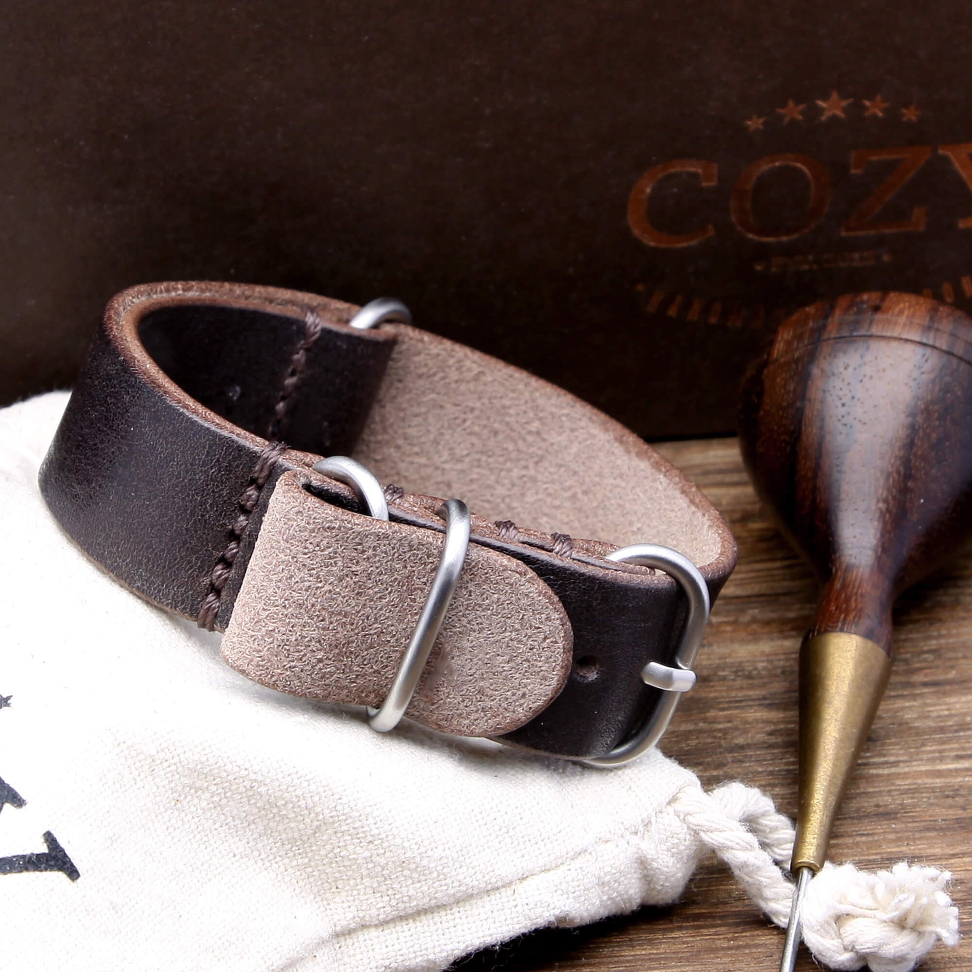 Leather Watch Strap, 4-Ring Vintage 406 | Full Grain Italian Veg Tanned | Cozy Handmade