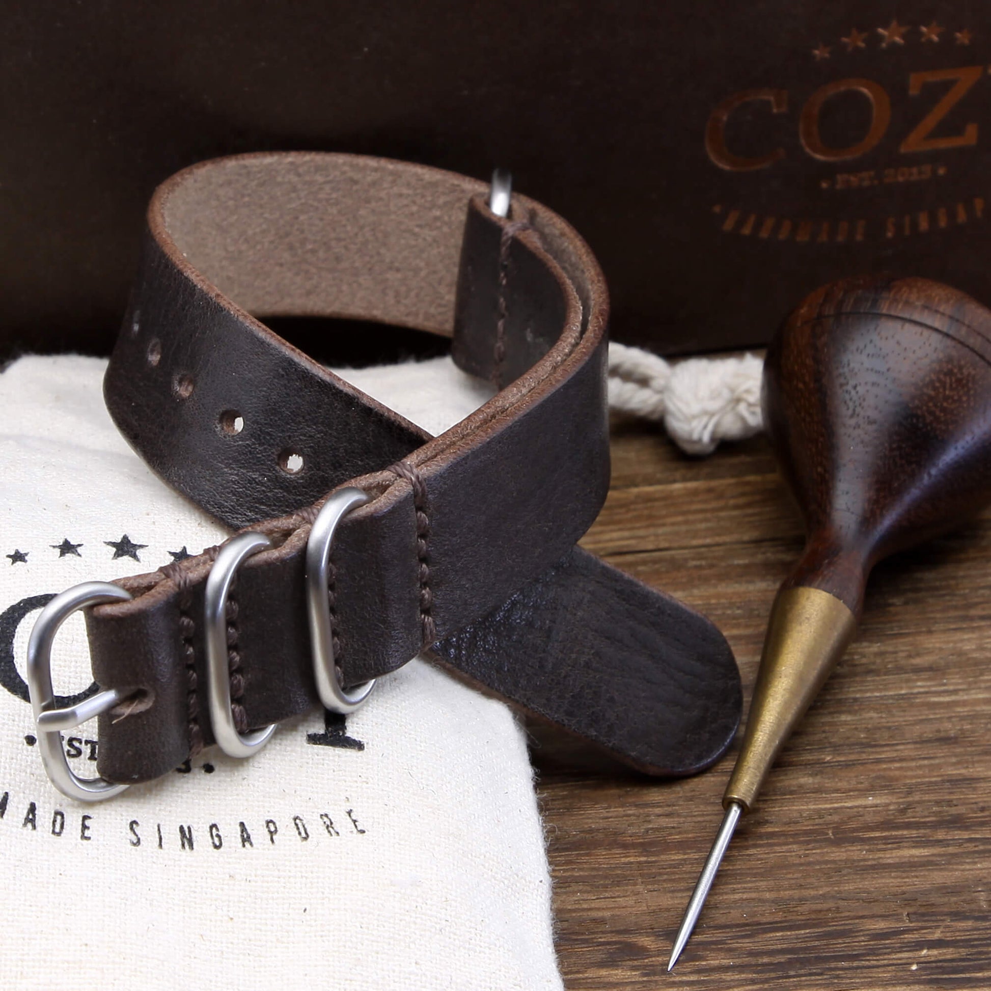 Leather Watch Strap, 4-Ring Vintage 406 | Full Grain Italian Veg Tanned | Cozy Handmade
