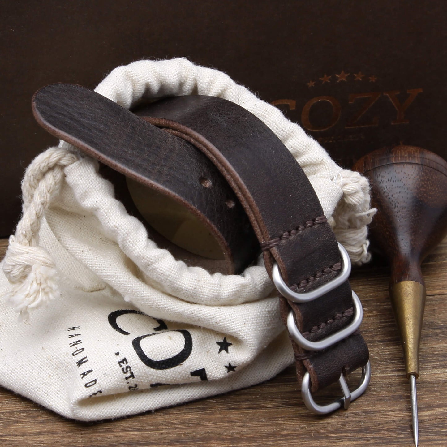 Leather Watch Strap, 4-Ring Vintage 406 | Full Grain Italian Veg Tanned | Cozy Handmade