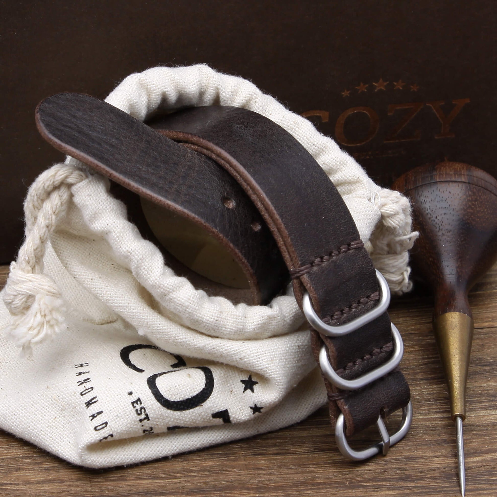Leather Watch Strap, 4-Ring Vintage 406 | Full Grain Italian Veg Tanned | Cozy Handmade
