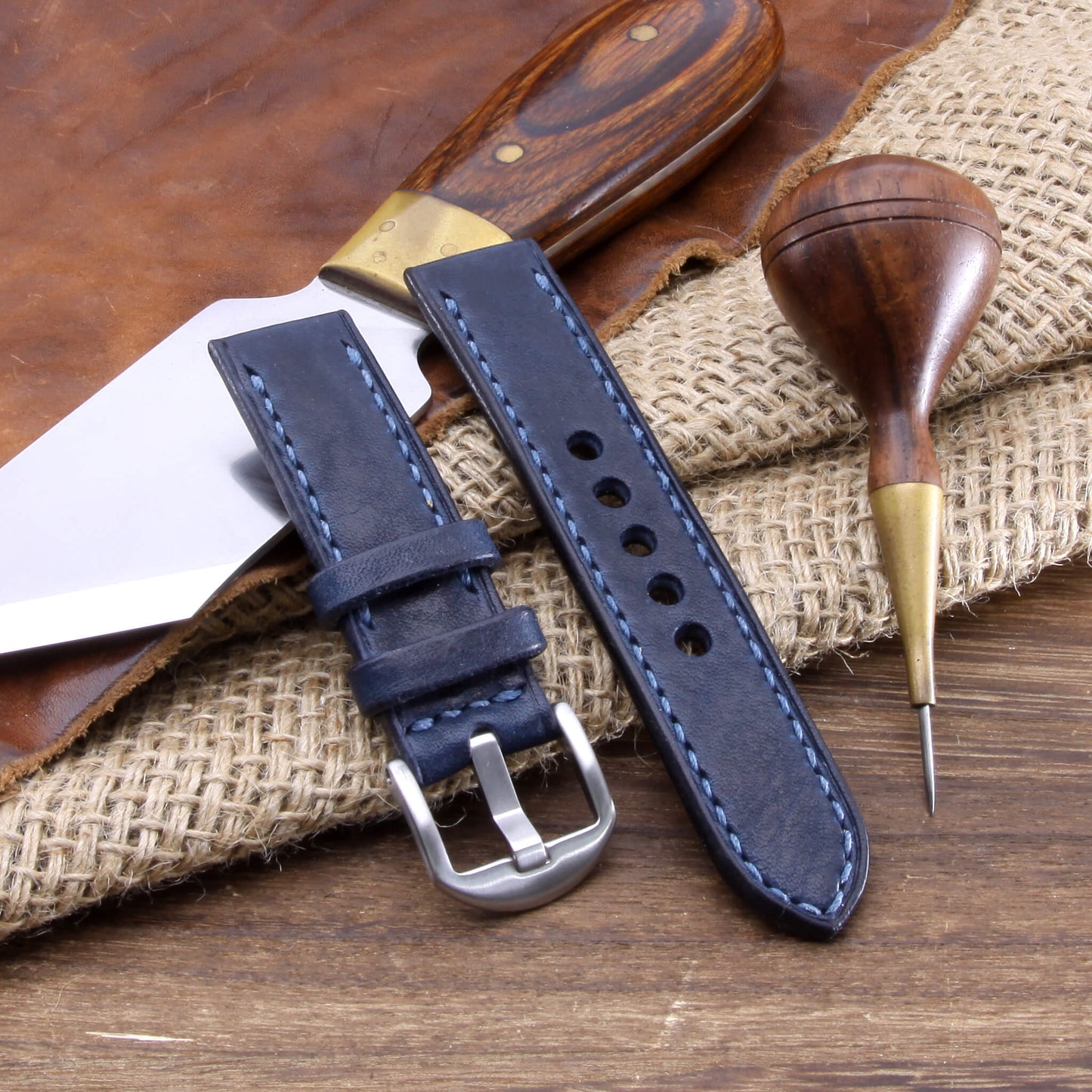 Leather Watch Strap, Vintage 407 |  Full Stitch | Full Grain Italian Veg Tanned | Cozy Handmade