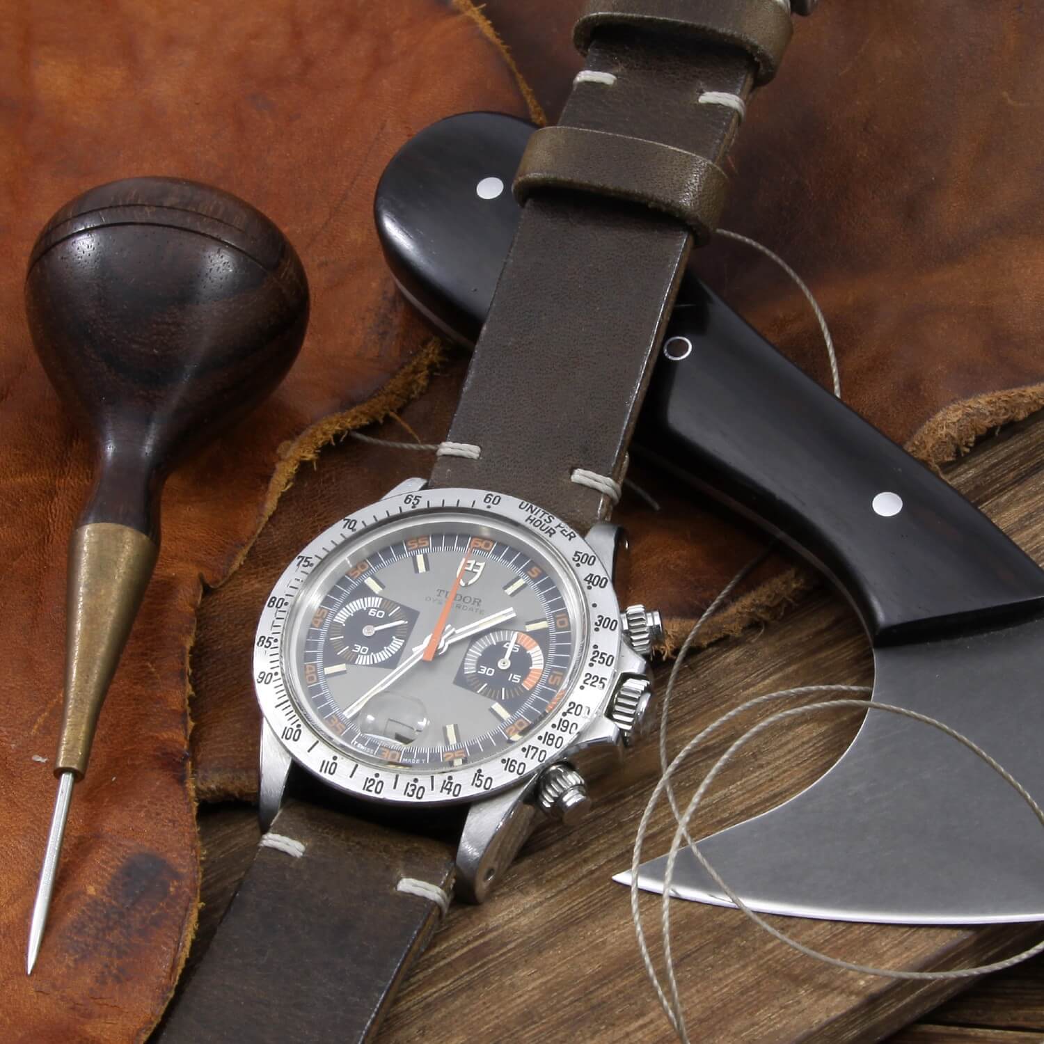 Leather Watch Strap, Vintage 408 | Minimalist Strap | Tudor Monte Carlo | Cozy Handmade