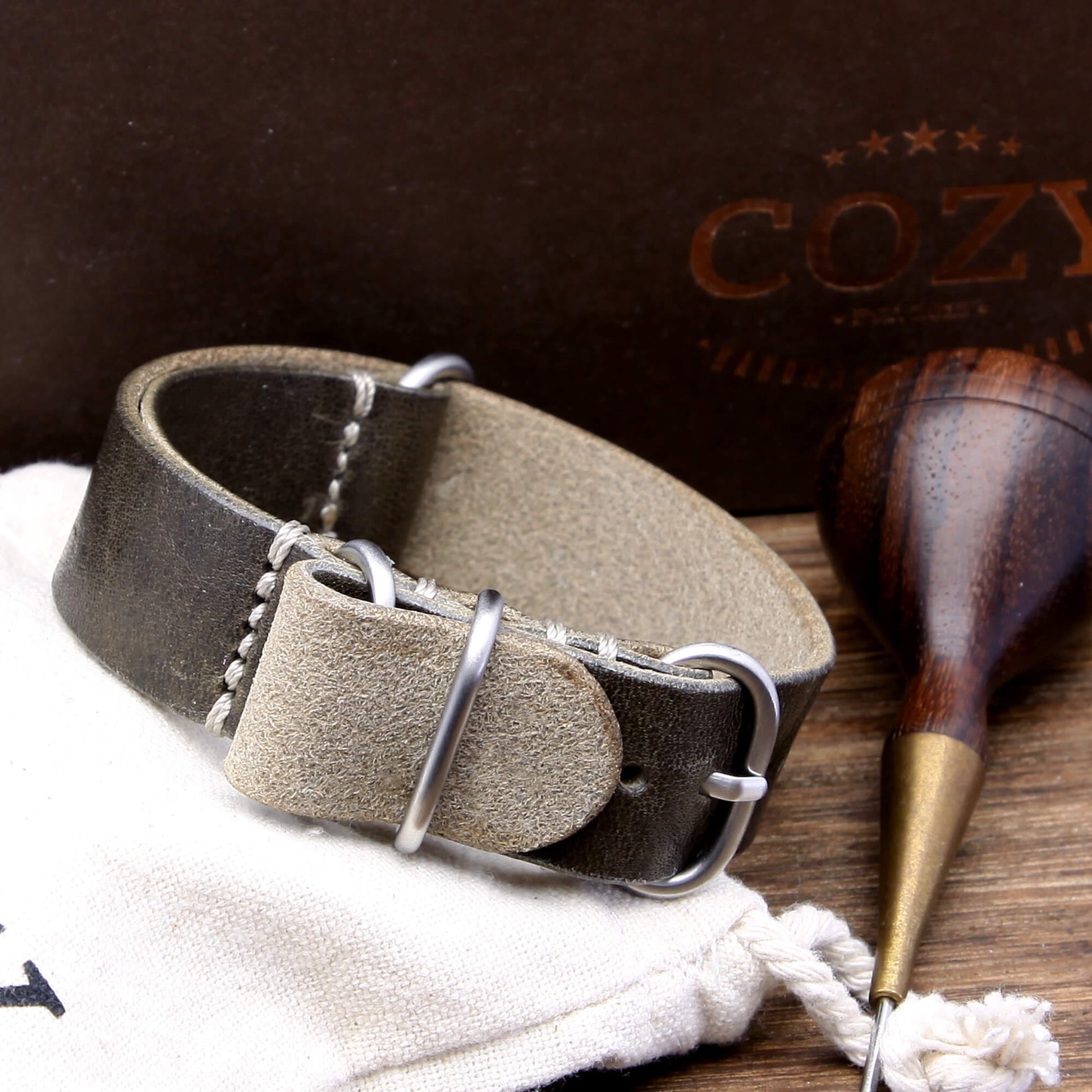 Leather Watch Strap, 4-Ring Vintage 408 | Full Grain Italian Veg Tanned | Cozy Handmade