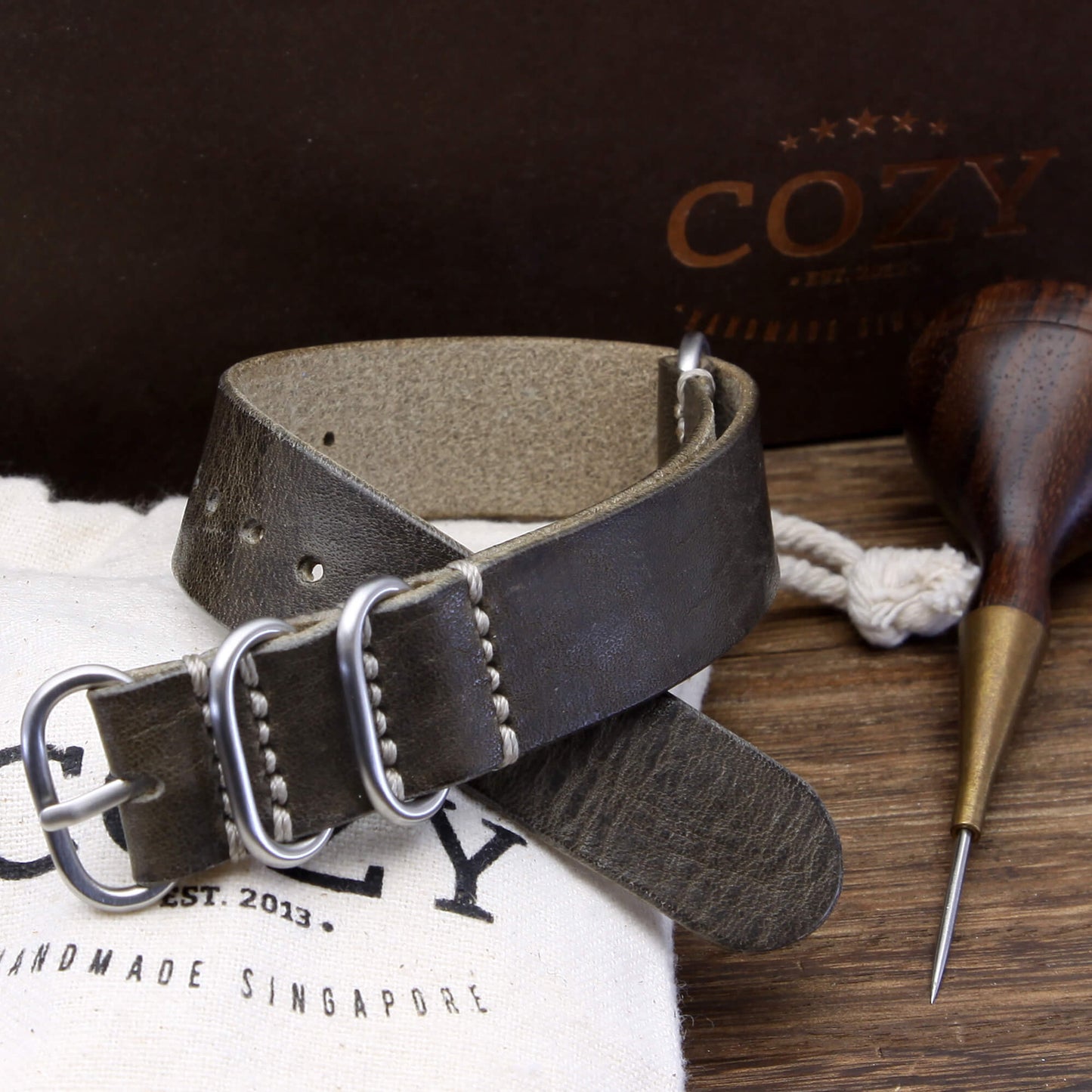 Leather Watch Strap, 4-Ring Vintage 408 | Full Grain Italian Veg Tanned | Cozy Handmade