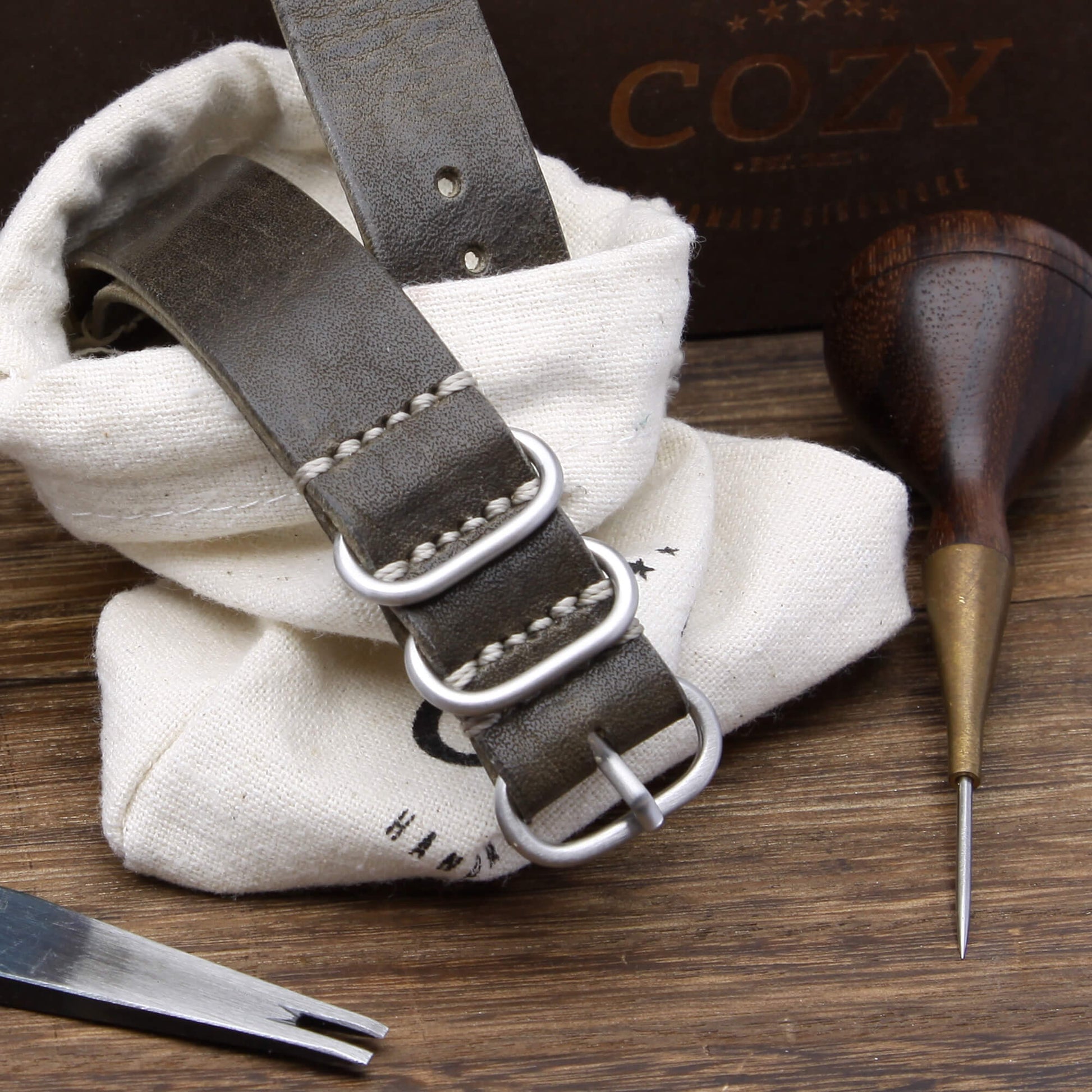 Leather Watch Strap, 4-Ring Vintage 408 | Full Grain Italian Veg Tanned | Cozy Handmade