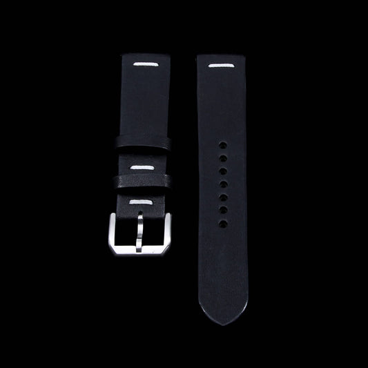 Leather Watch Strap, Vintage NERO (Black) | Center Stitching