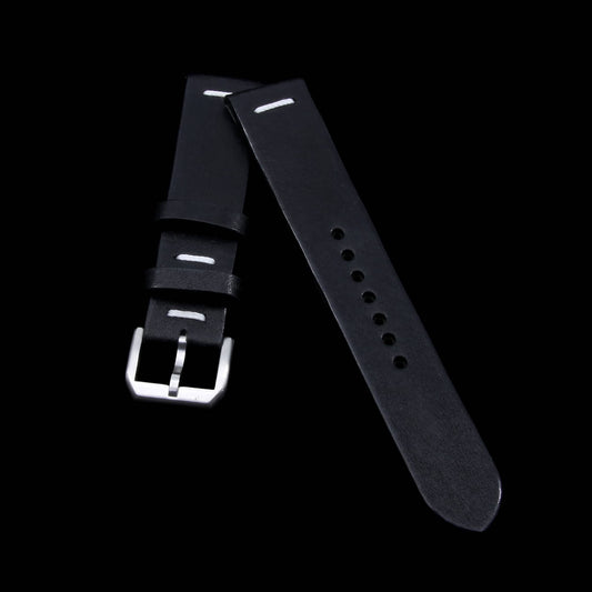 Leather Watch Strap, Vintage NERO (Black) | Center Stitching