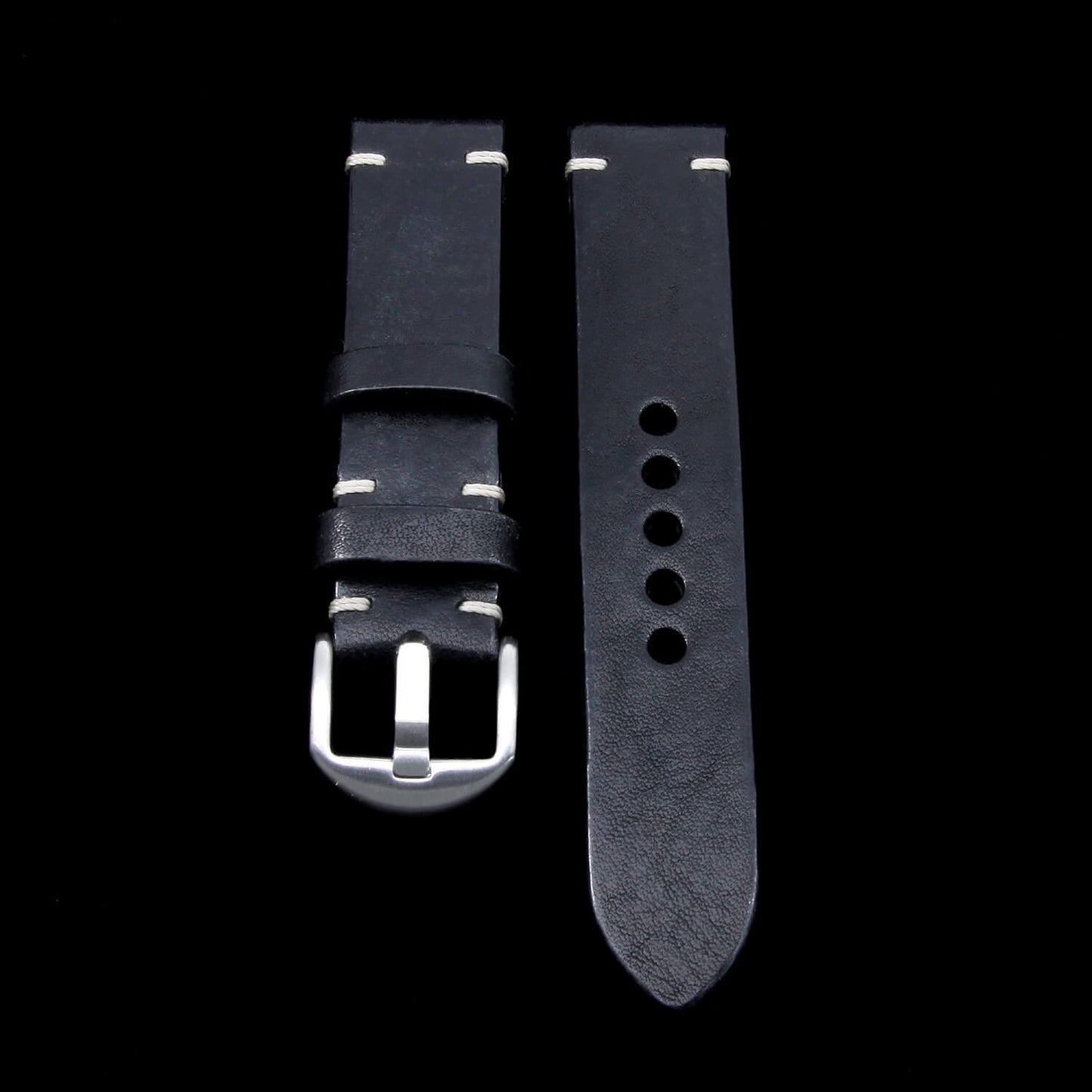 Leather Watch Strap, Vintage Nero | Minimalist | Full Grain Italian Veg Tanned | Cozy Handmade