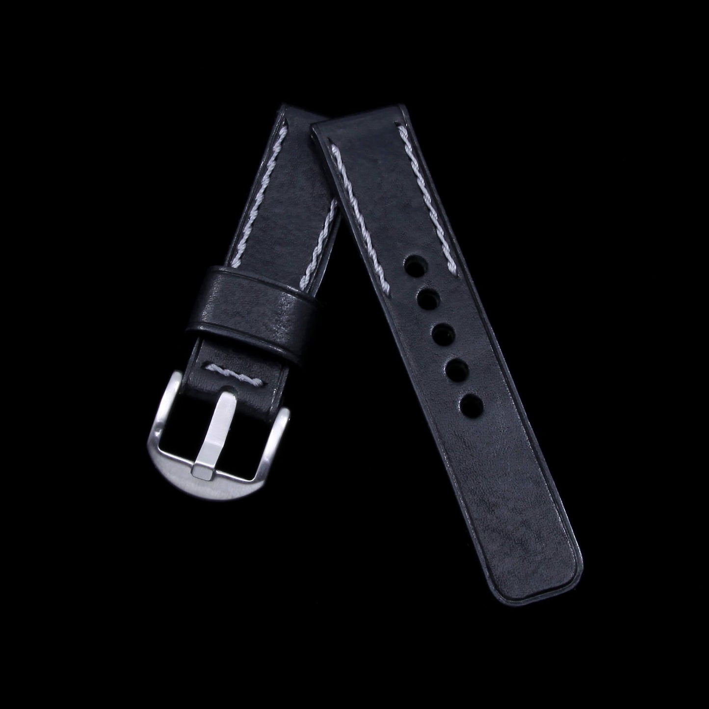 Leather Watch Strap, Vintage Nero (Black) | Chain Stitch – Cozy Handmade