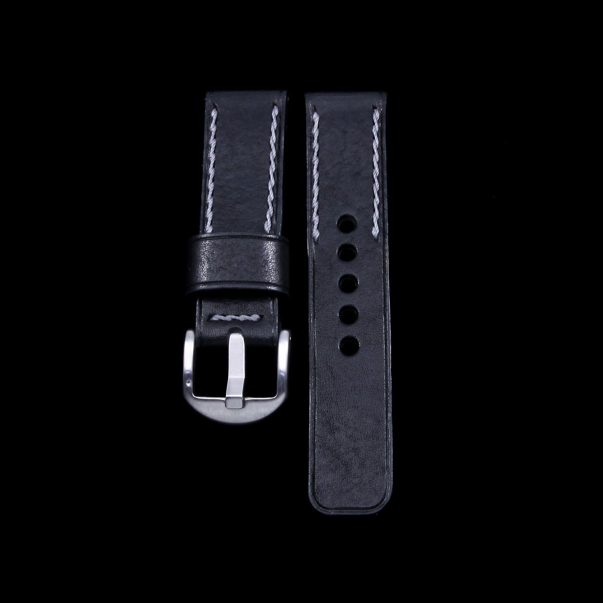 Leather Watch Strap, Vintage Nero | Chain Stitch | Full Grain Italian Veg Tanned | Cozy Handmade