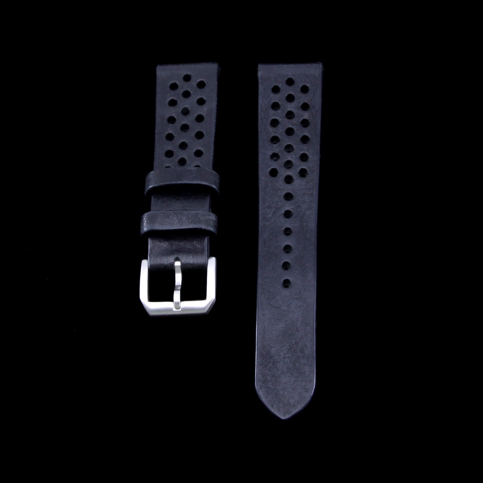 Rally Leather Watch Strap, Vintage Nero (Black) | Stitch-less | Full Grain Italian Vegetable-Tanned | Cozy Handmade