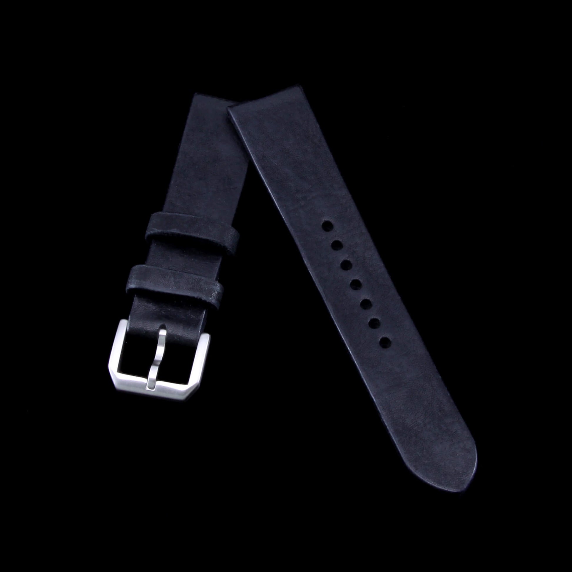 Leather Watch Strap, Vintage Nero (Black) | Stitch-less | Full Grain Italian Vegetable-Tanned | Cozy Handmade