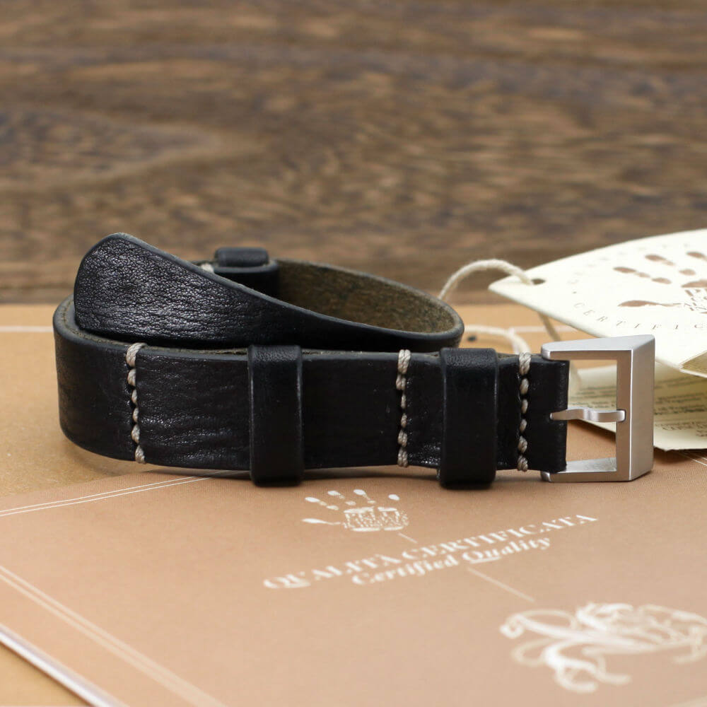 Leather NATO Strap, Vintage NERO Style II | Full Grain Italian Veg Tanned | Cozy Handmade